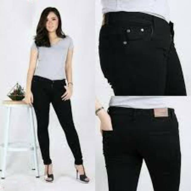 Celana jeans pensil  panjang hitam wanita softjeans impot