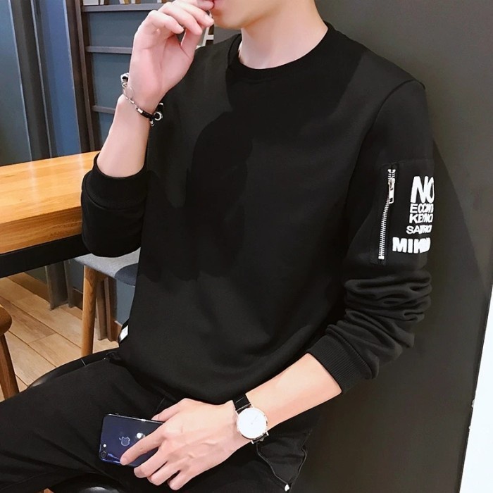 kaos pria  Baju Kaos Lengan Panjang Martin Ukuran XXL Jumbo Hem Casual Pria - Hitam, All Size M-L(Q9