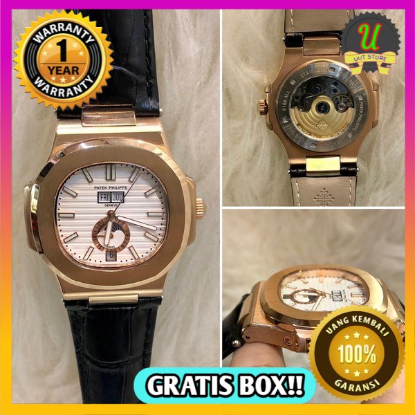 Jam Tangan Merk Jam Tangan Pria Elegan Mewah Pate Philipe GMT Leather Automatic 42mm Premium