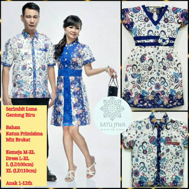 Sarimbit Batik Biru Couple Family Batik Keluarga Seragam Batik MORINA KERIS BIRU kantor kebaya batik