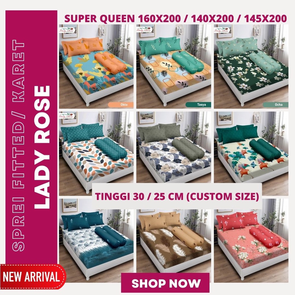 SPREI QUEEN LADY ROSE TINGGI 30 / 25 SIZE 140X200 145X200 160X200 150X200 Motif Bunga Pilihan
