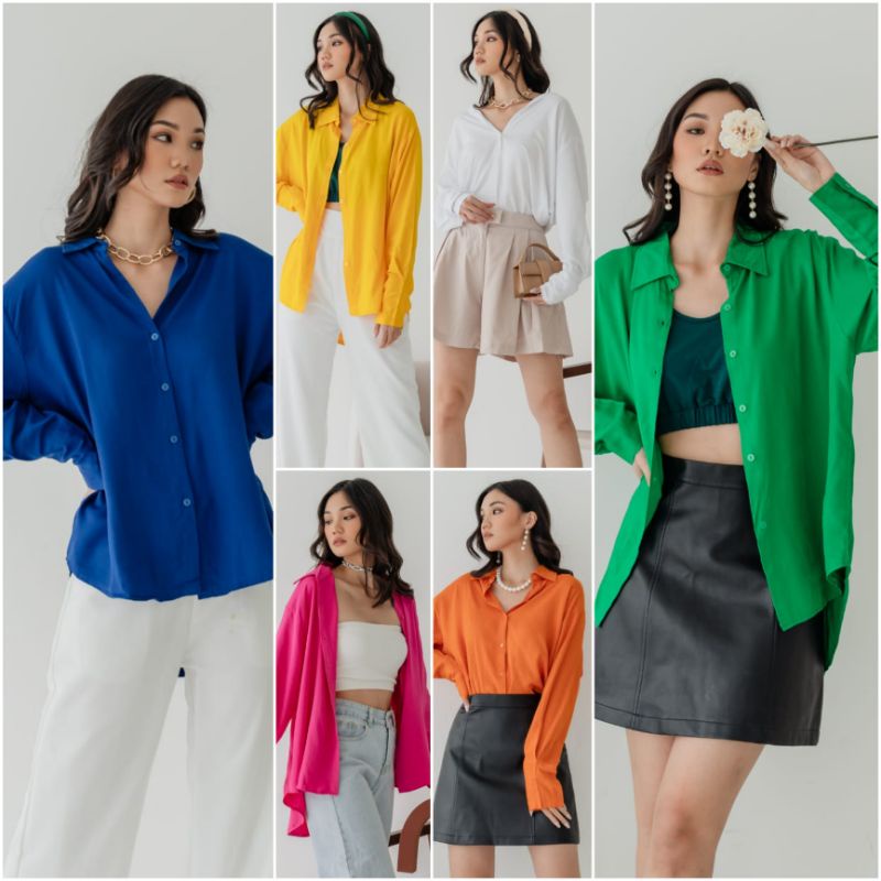 ⚡️CLEARANCE SALE ♡ PREMIUM ♡ ORIGINAL ! CONNIE OVERSIZE BIG SIZE LONG SLEEVE PLAIN BUTTON ASYMMETRIC SHIRT / ATASAN KEMEJA LENGAN PANJANG POLOS JUMBO ADEM ( BUSUI FRIENDLY )