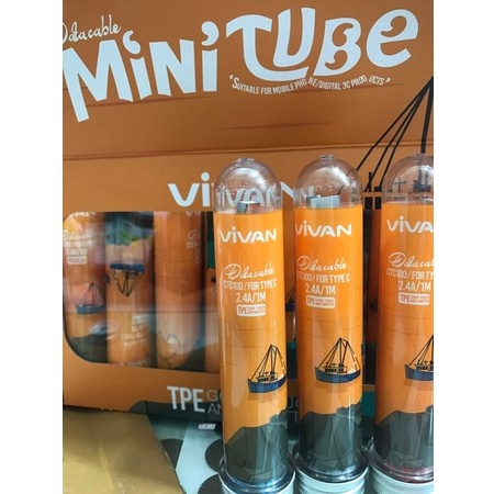 Kabel Data Type C VIVAN CTC100 1 Meter Flat Mini Tube - ORIGINAL - PER KOTAK