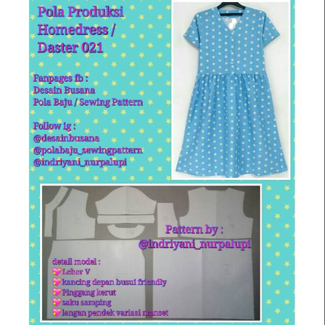 POLA DASTER HOMEDRESS 021 - Pola Baju - Pola Instan - Pola Produksi