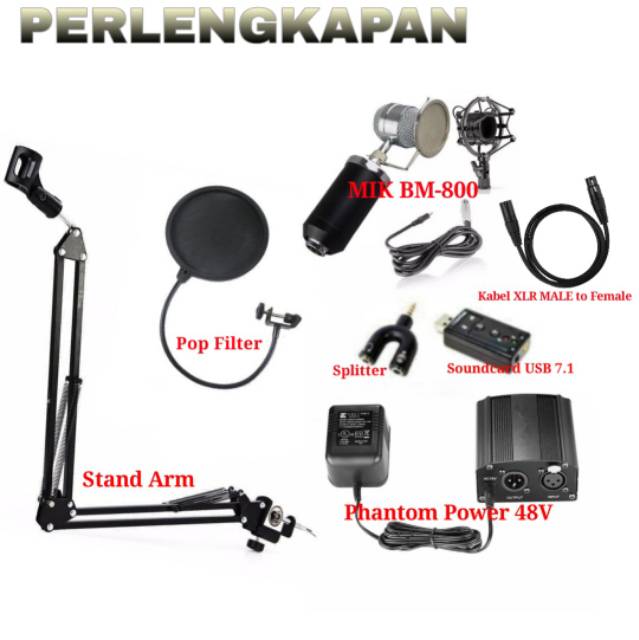 Paket Komplit Mic BM8000 Phantom Power Home Recording Terbaik