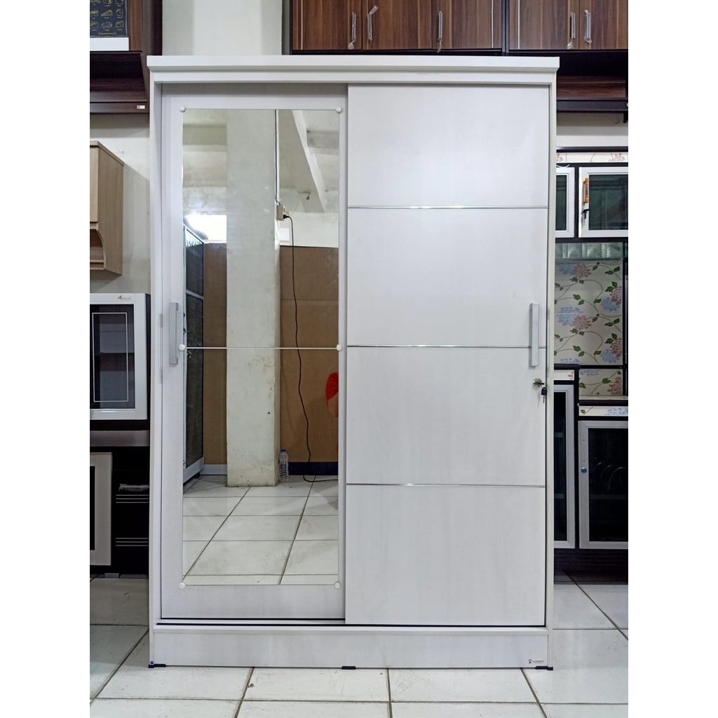 Lemari Pakaian / Lemari Baju Lunar Sliding LPT 2009 Putih / Marmer