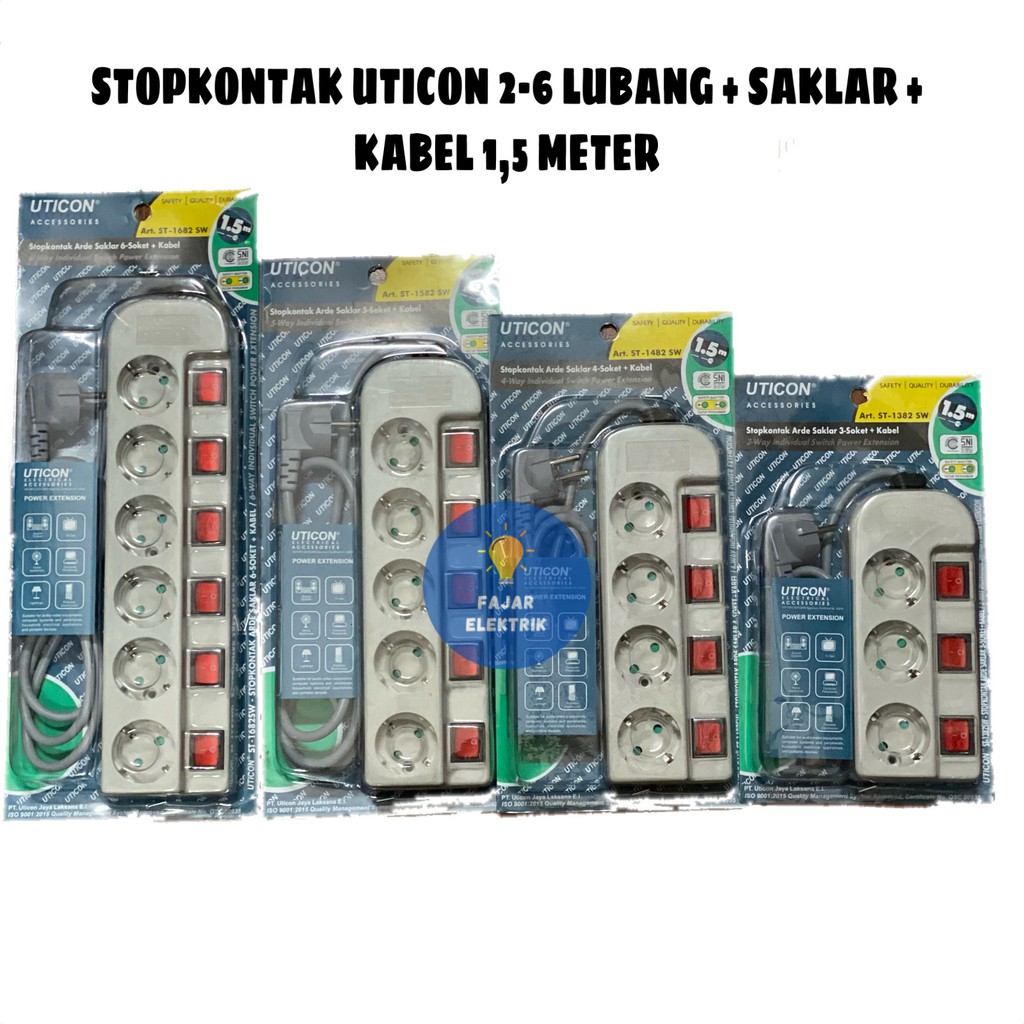 UTICON STOP KONTAK ARDE 2 3 4 5 6 LUBANG + SAKLAR TERSENDIRI + KABEL 1,5 M