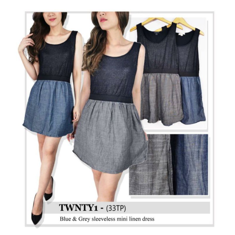 Forever21 blue&amp;grey mini linen dress