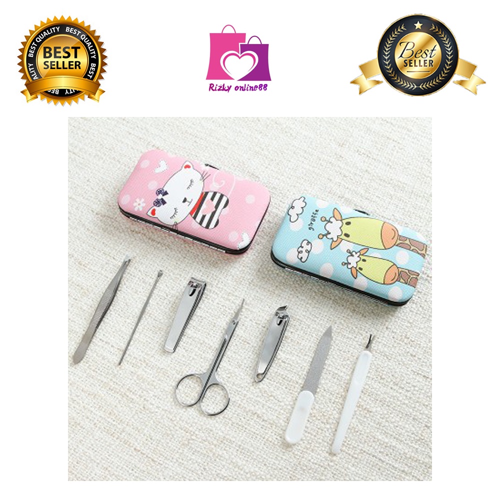 rizkyonline88 manicure pedicure set 7IN1 dompet karakter gunting kuku set