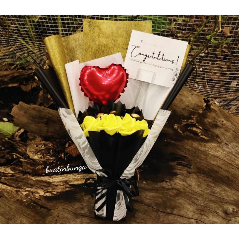 Buket Bunga Artificial Bola Coklat Balon Foil Hati Flowers Bouquet Chocoball Balloon Gift Hampers
