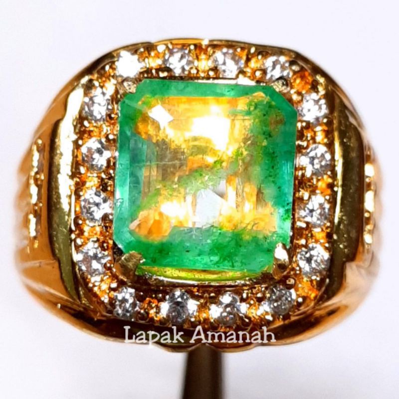 Cincin Natural Zamrud Colombia Asli Super Mewah Emerald Beryl