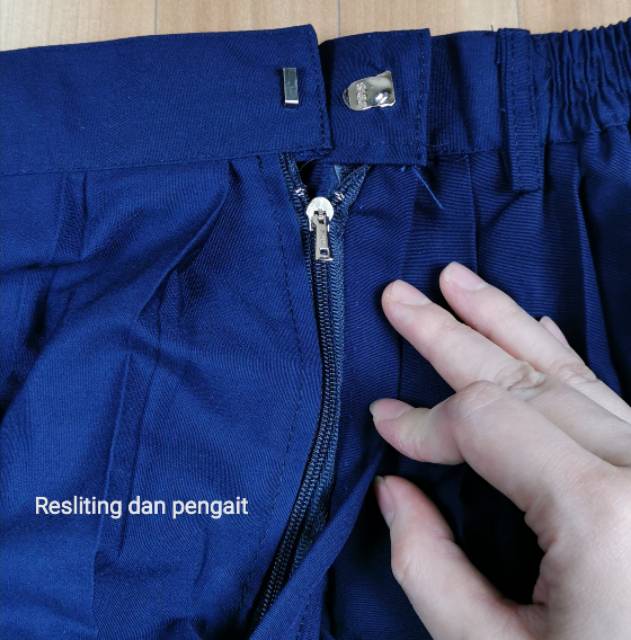 Rok Biru SMP plisir panjang seragam karet saku litton uk 6-12 /rok biru plisket famatex