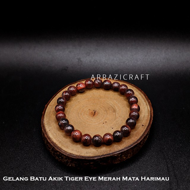 Gelang Pria Wanita Batu Akik Tiger Eye Merah Mata Harimau Asli Kualitas Original Super Terbaik