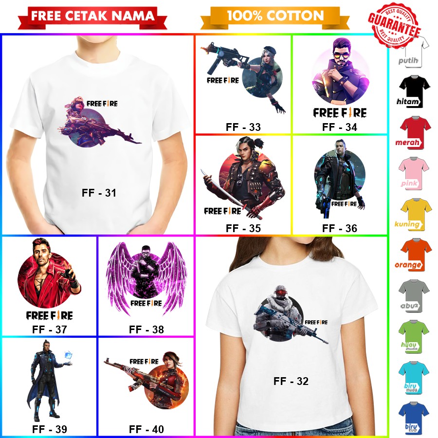 [FREE NAMA!!] Baju Kaos ANAK DAN DEWASA FREE FIRE BANYAK MOTIF