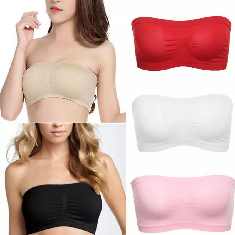 [candyfashion] Bra Wanita Crop Top Kemben Tanpa Busa BH Import Tanpa Tali Motif Jala Belakang