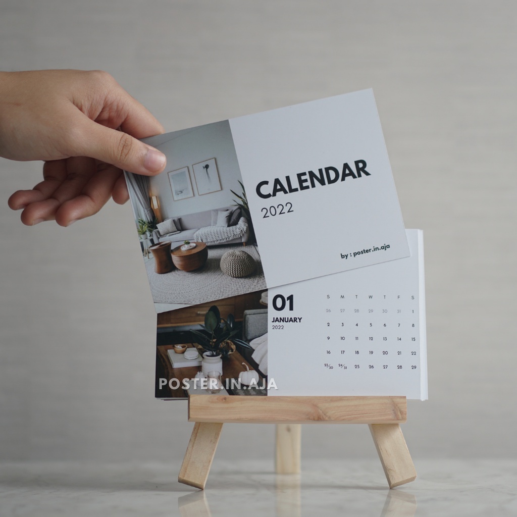 

(LANDSCAPE) Calendar Kalendar 2023 Aesthetic Minimalist Hiasan Meja dengan Tatakan Kayu Stand Kayu Lucu