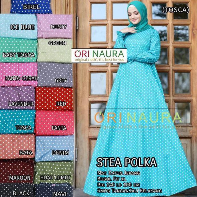 Baju Gamis Wanita Terbaru Stea Polka Ori Naura Maxi Katun Jepang