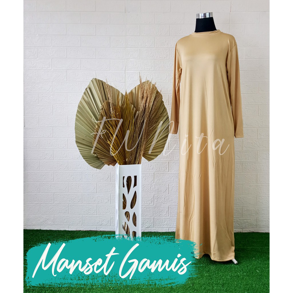 GAMIS LEBARAN MANSET ADEM LENGAN PANJANG MANGSET & MANSET ADEM LENGAN KUTUNG MANGSET POLOS WANITA INNER DRESS-3