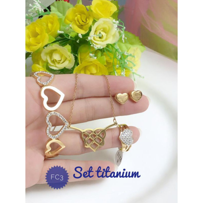 [Titanium] Paket perhiasan love titanium kalung ikatan cinta gold 200421