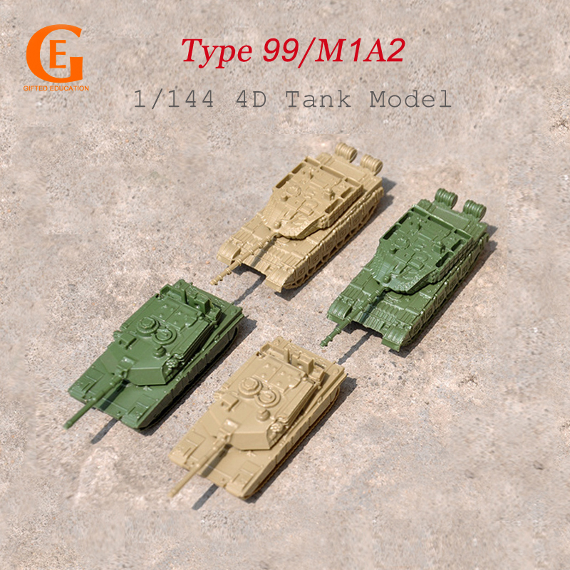 4Pcs Mainan Model Tank Tempur Abrams Mini Tipe 99 M1A2 4D 1 / 144 Untuk Koleksi