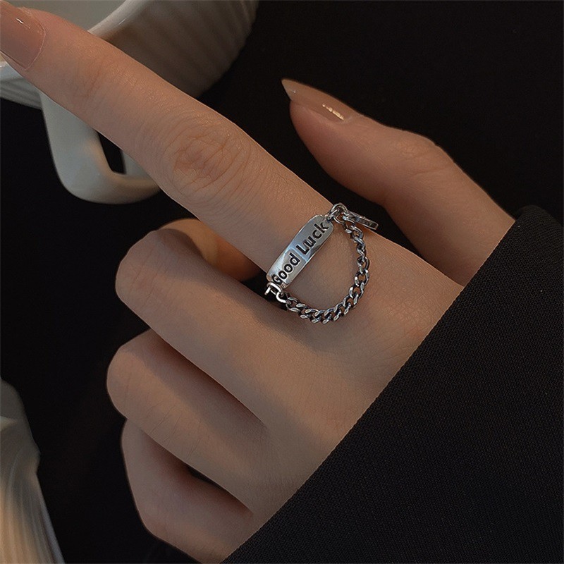 Cincin Rantai Model Terbuka Desain Smiley Face Bahan s925 Silver Gaya Thailand
