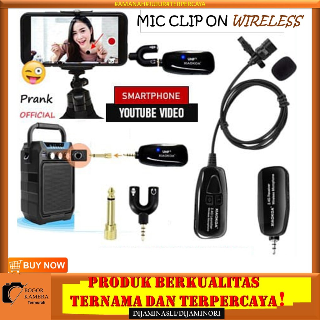 Microphone Mic Clip On Wireless UHF Youtuber PRANK VLOG untuk Smartphone HP /Kamera DSLR Mirroless