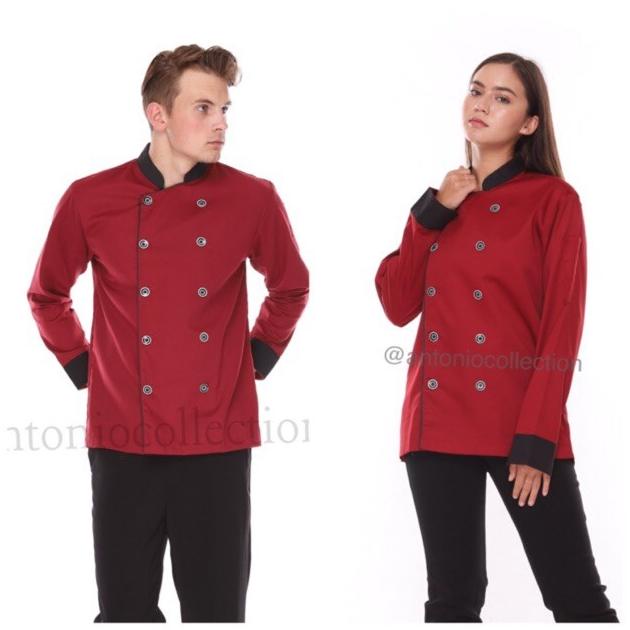 Baju Koki Chef Maroon Lengan Panjang