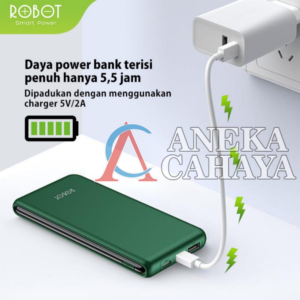 PowerBank ROBOT 10000mah RT180 2.4A Dual Input Port Type C &amp; Micro USB Original Fast Charging Real Capacity - Garansi Resmi 1 Tahun