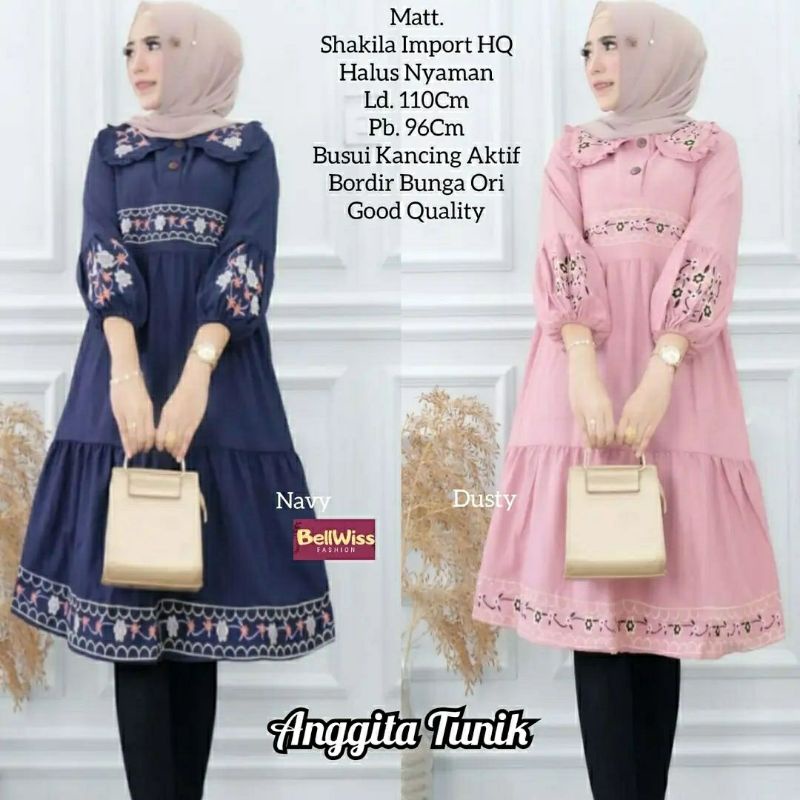 Anggita Tunik, TUNIK WANITA MUSLIM CANTIK FIT XXL LD 110 BAHAN SHAKILA IMPORT TERMURAH OOTD MODIS KANCING BUSUI