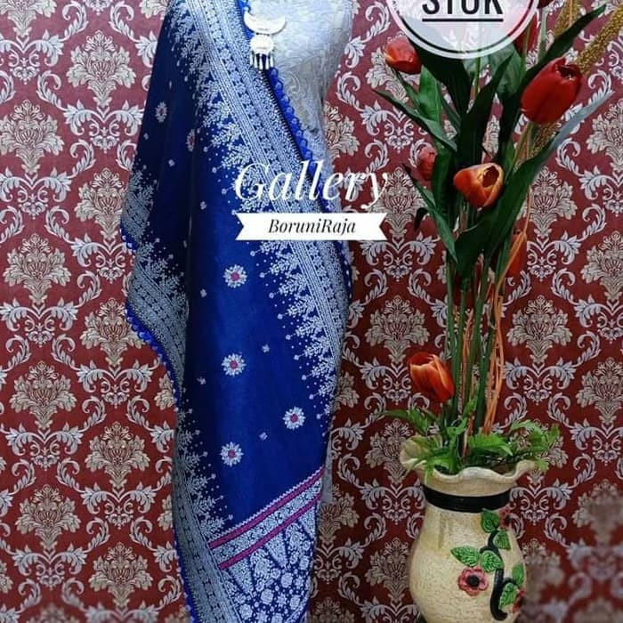 Songket Cantik Manis Rakam Pucuk Rebung Warna Biru Kristal Silver Shopee Indonesia