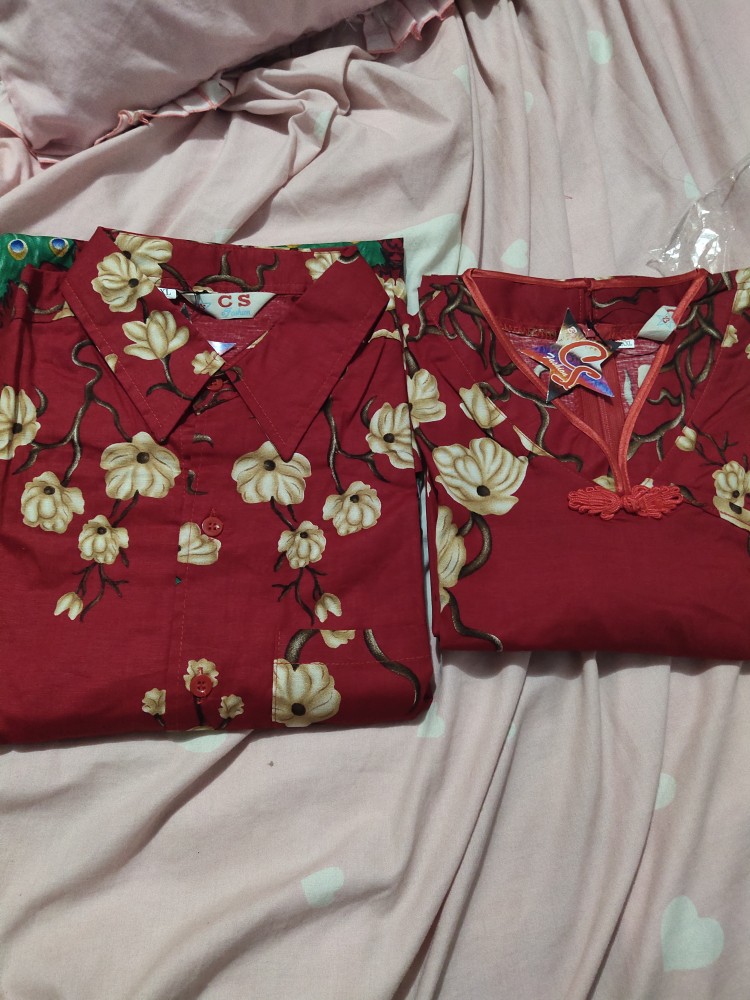 S 2080 #couple Batik Imlek Merah Couple Motif Merak C120