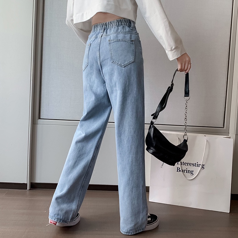 #Sisjuly# Wanita slim denim lebar kaki celana wanita celana longgar lurus menggantungkan celana lant