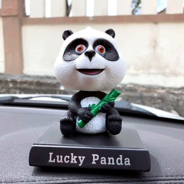 LUCKY PANDA PER Boneka Figure Miniatur Pajangan Mobil Stand Goyang Kepala Shacking Head