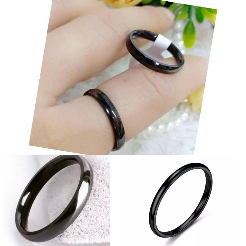 Cincin Titanium Wanita Dan Pria Asli Anti Karat Tidak Luntur Warna Hitam/Gold/Silver  Polos Tipis Klasik Simple/ READY SATUAN DAN COUPLEAN