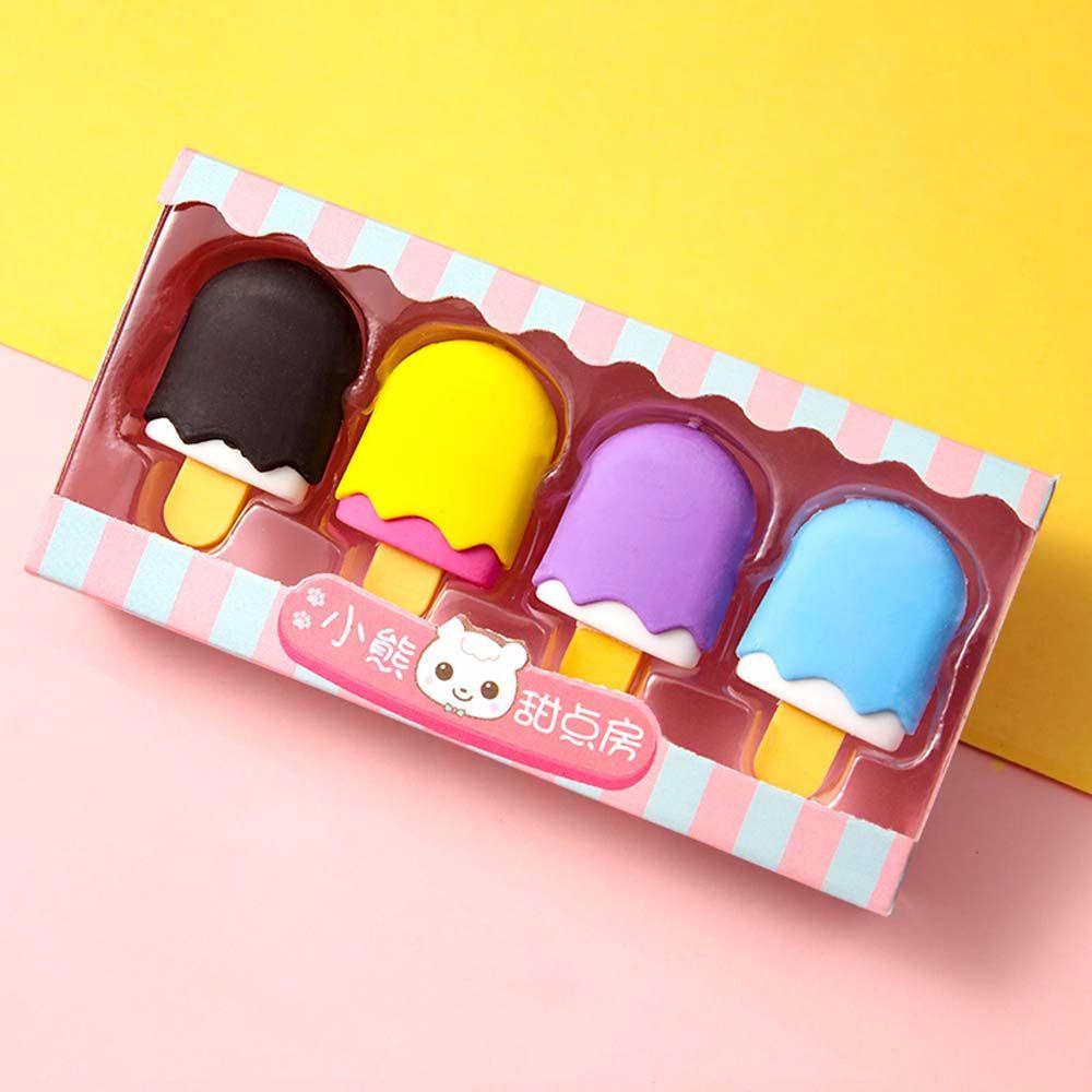 Rebuy Eraser Student 4pcs /Set Novelty Lolipop Dessert Shape Eraser Popsicle Perlengkapan Sekolah Penghapus Es Krim Set