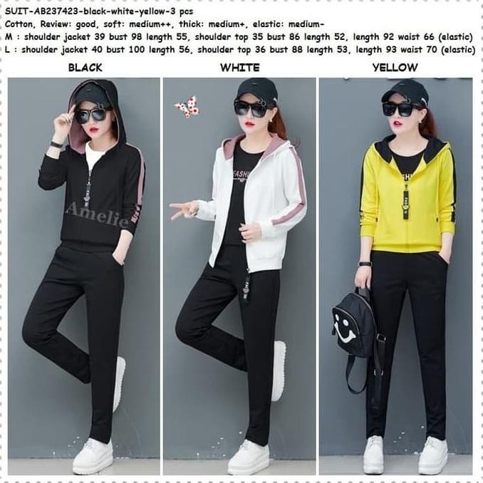 PRODUK TERBARU AB237423 SET BAJU JAKET HOODIE CELANA TRAINING WANITA KOREA IMPORT BAHAN HALUS