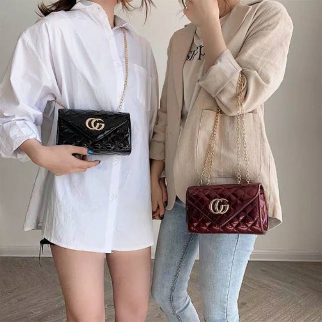 Tas Selempang Wanita QUILTED CG Sling Bag Rantai Jait-jait Fashion Korean Style Import Tren Kekinian