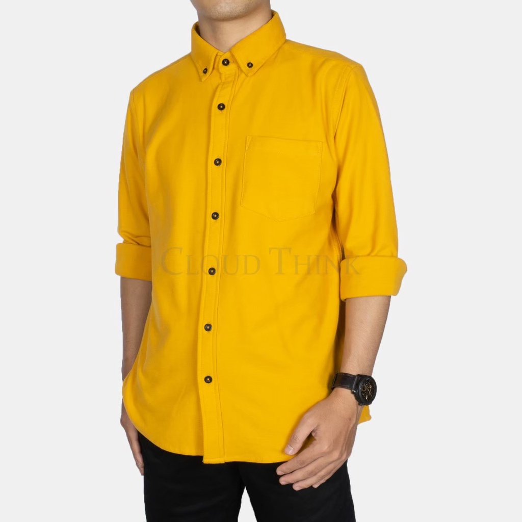 Kemeja Lengan Panjang Pria Warna Mustard Original Brand Cloud Think bahan Pique