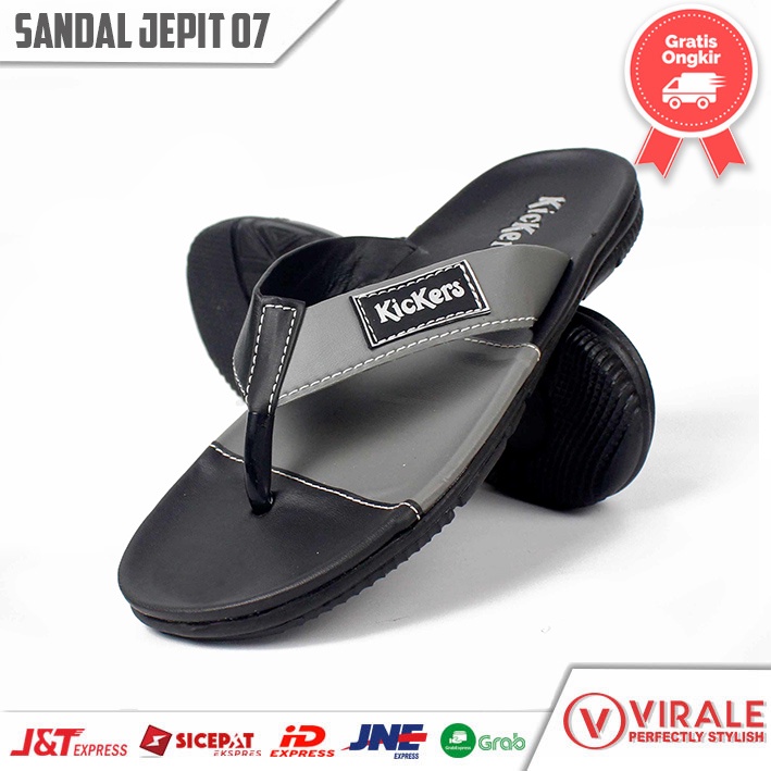 Sandal Jepit Pria Distro Casual Murah Sendal Keren Terbaru JPT-07 ABU