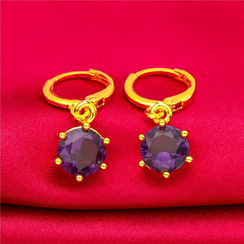 Anting Mini Lapis Emas Asli Kadar 375 Hias Manik-Manik Permata Ruby Putih Bahan Zirkon Untuk Wanita
