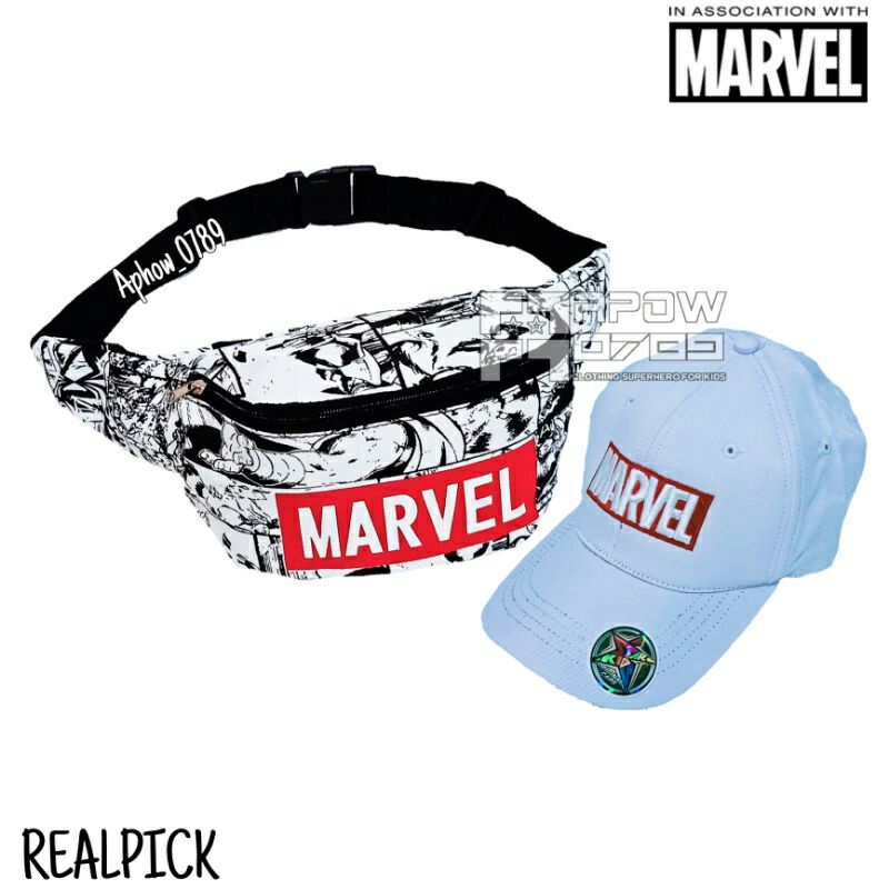 2IN1 TOPI BORDIR MARVEL TAS SELEMPANG KANVAS MARVEL TAS ANAK WAISTBAG ANAK TOPI ANAK MOTIF MARVEL