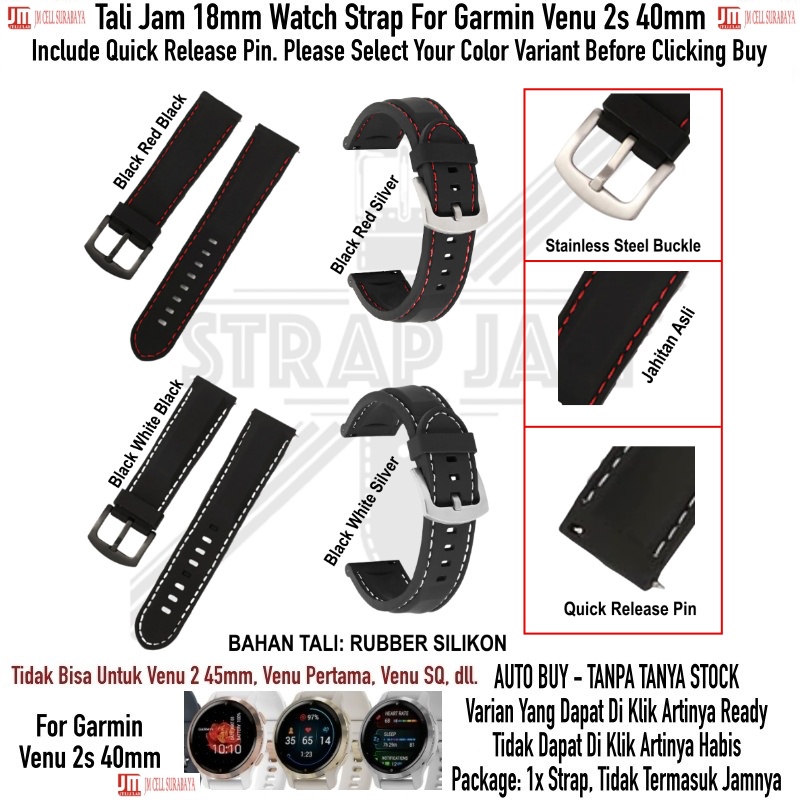 LLK Strap Garmin Venu 2s 40mm - Tali Jam Tangan 18mm Rubber Tebal Leather Look Keren