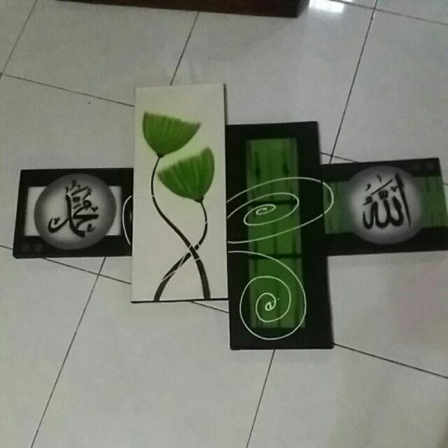 Lukisan Kaligrafi Abstrak Bunga Ss55 Hijau Hiasan Dinding Dekorasi Rumah