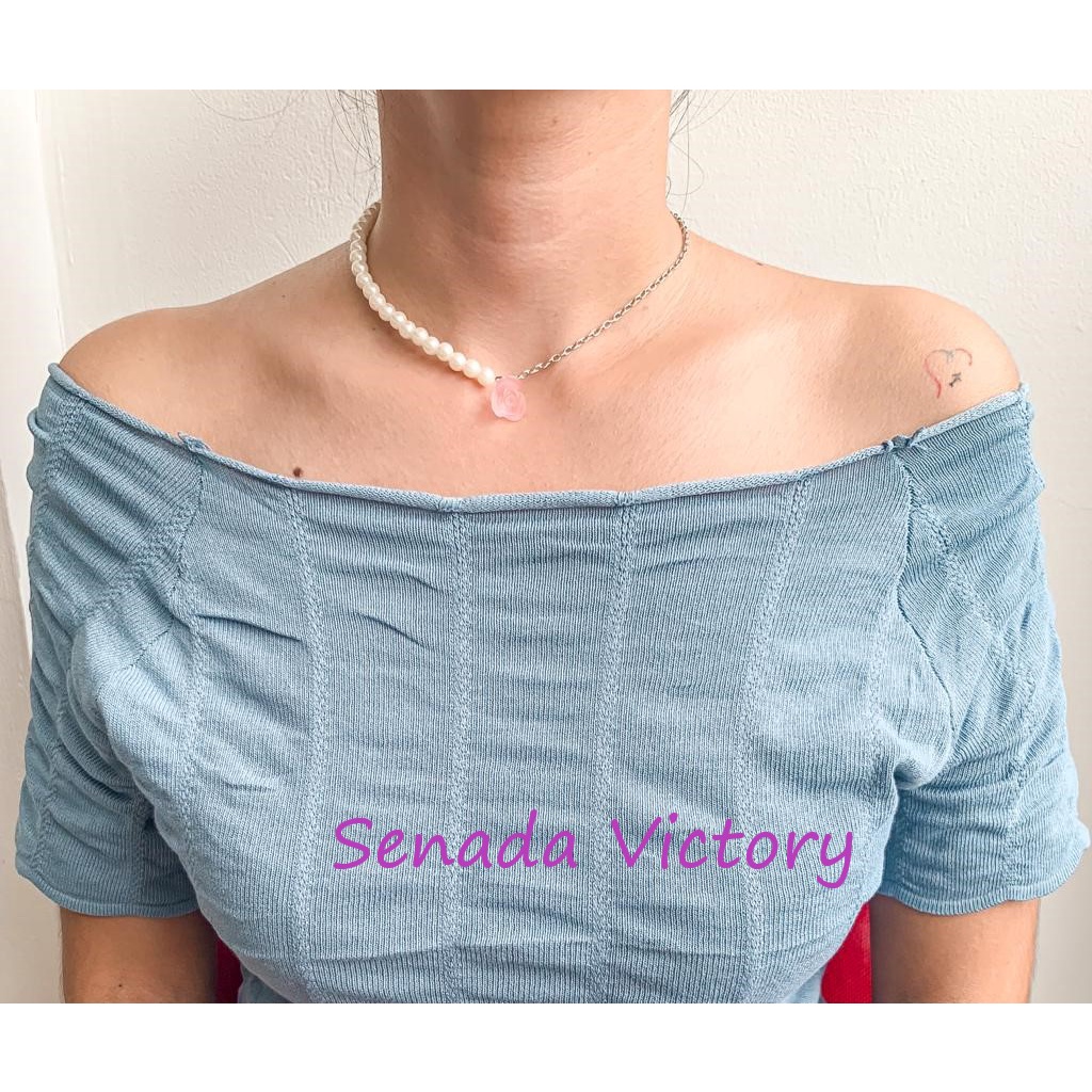 Senada Victory Kalung Choker Mutiara Rantai Fashion Aksen Liontin Bunga Mawar SK04