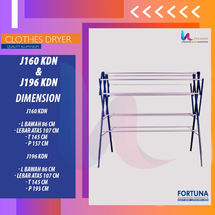 Jemuran Baju Pakaian Fortuna Aluminium - PANJANG 196 CM