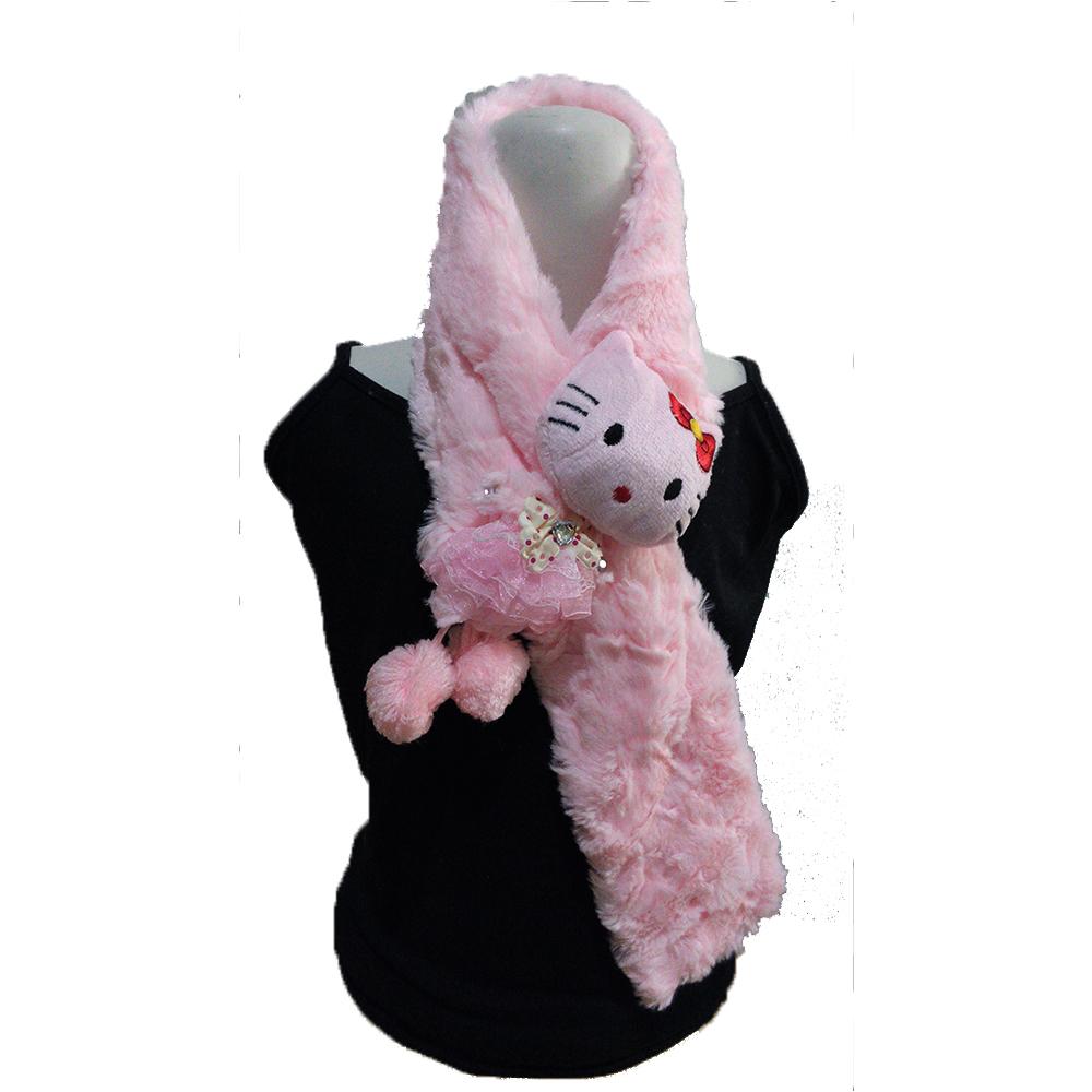 Syal Anak Bulu Aplikasi Boneka Kucing - Biru/Pink/Baby Pink/BW/Orange