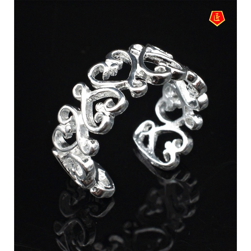 [Ready Stock]Simple Personality Hollow Heart Silver Ring