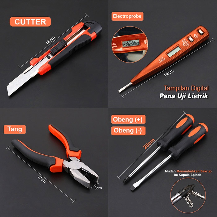 Alat Perkakas Tukang Lengkap Repairing Hand Tool Kit Set Box 12in1 Import | Palu | Tang | Kunci Inggris | Gergaji | Solatif | Meteran | Cutter Lengkap - GJ-33 - LuckyStar