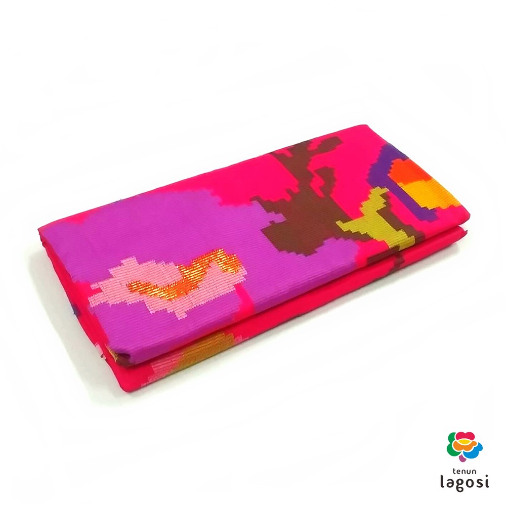 Tenun Lagosi LAG-1240 - Kain Sarung Tenun Lagosi Grade 1A Seri Motif Bunga Besar - Merah Jambu Panas