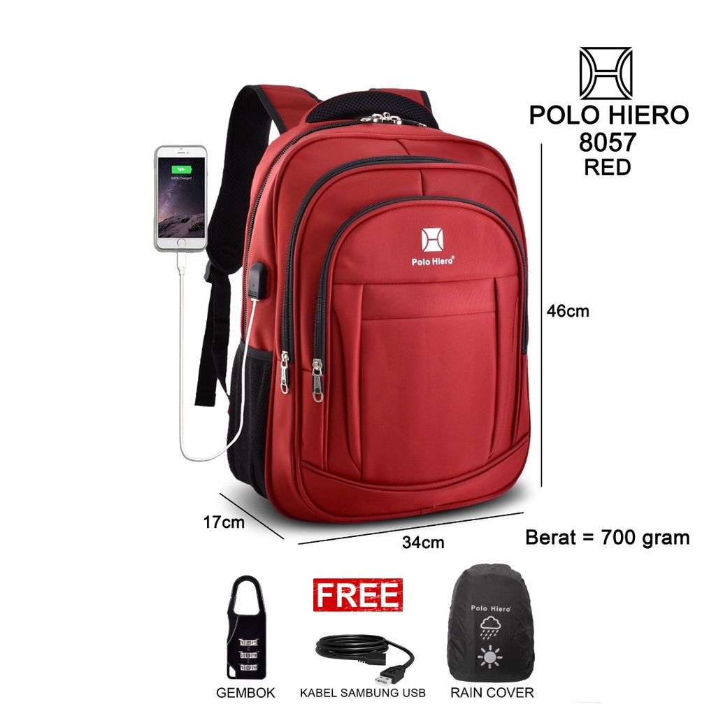 Tas Ransel Backpack Polo Hiero 8057,[Free Kabel USB,Free Rain Cover]